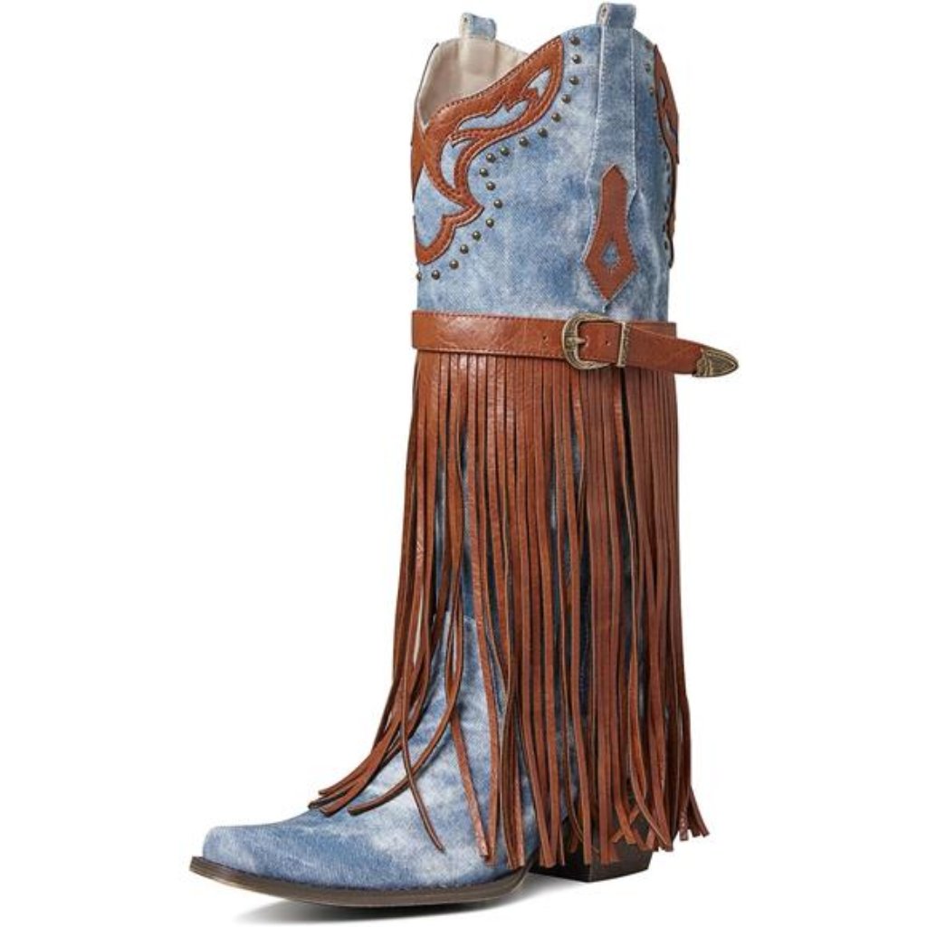 Women's Western Bootie, Fashion Pointed Toe, Chunky Heel, Embroidered,